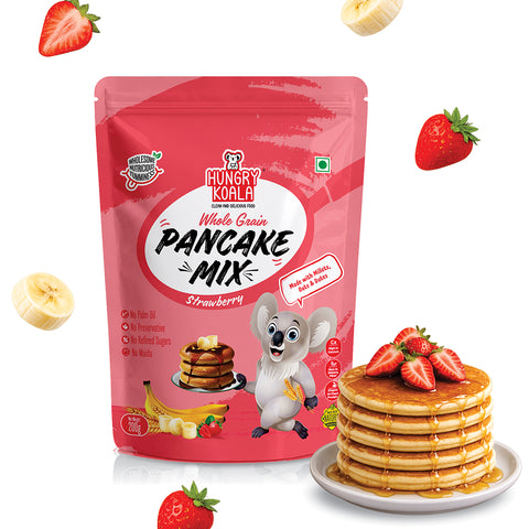 Strawberry pan cake (Made with Sorghum, Oats, Moong dal, Dates & Jaggery)