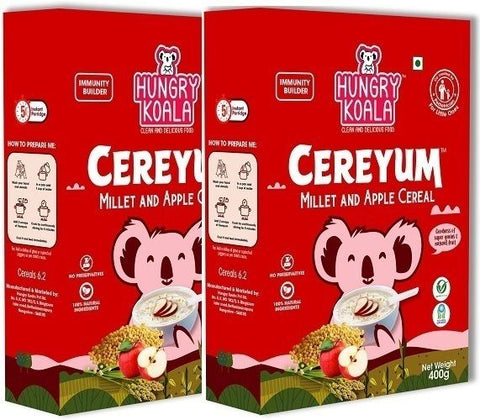 HUNGRY KOALA Cereyum Millet & Apple Cereal for Kids, 100% Natural, No added Sugar Cereal (400 g, Pack of 2, 6+ Months)
