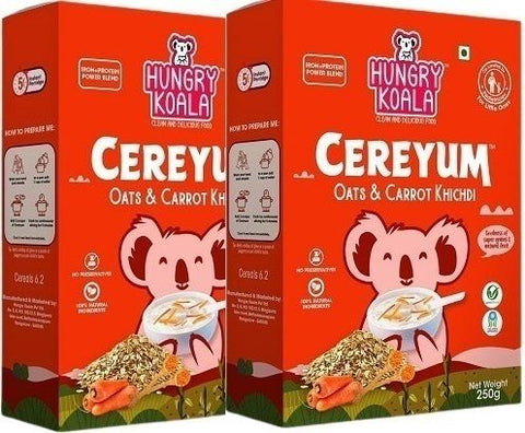 HUNGRY KOALA Oats & Carrot Khichdi Cereal for Kids, 100% Natural, No added Sugar Cereal (400 g, Pack of 2, 6+ Months)