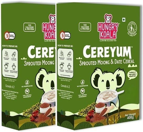 HUNGRY KOALA Cereyum Sprouted Moong & Date Cereal for Kids, 100% Natural, No added Sugar Cereal (200g, Pack of 2, 6+ Months)
