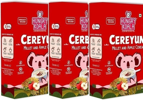HUNGRY KOALA Cereyum Millet & Apple Cereal for Kids, 100% Natural, No added Sugar Cereal (600 g, Pack of 3, 6+ Months)