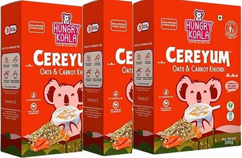 HUNGRY KOALA Oats & Carrot Khichdi Cereal for Kids, 100% Natural, No added Sugar Cereal (600 g, Pack of 3, 6+ Months)