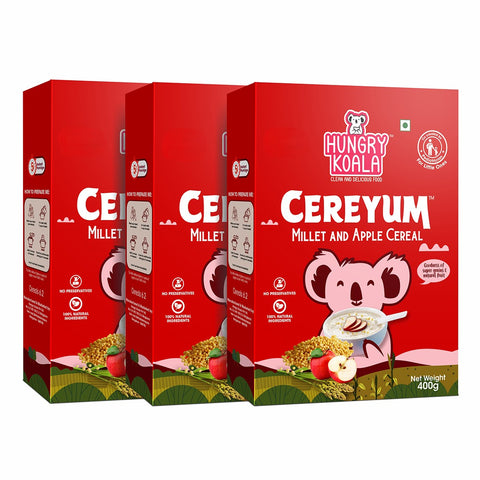HUNGRY KOALA Cereyum Millet & Apple Cereal for Kids, 100% Natural, No added Sugar Cereal (Pack of 3, 6+ Months)