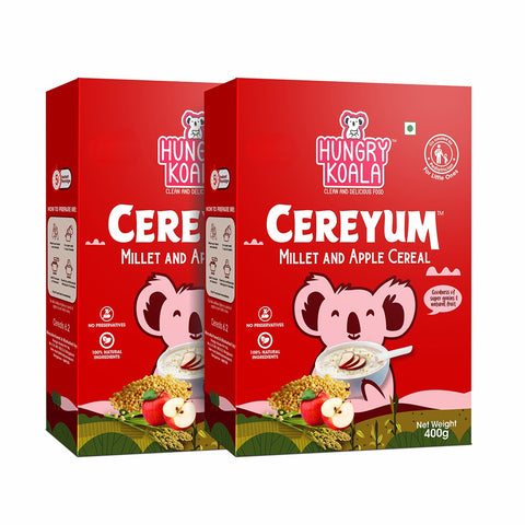 HUNGRY KOALA Cereyum Millet & Apple Cereal for Kids, 100% Natural, No added Sugar Cereal (Pack of 2, 6+ Months)