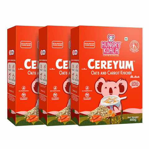 HUNGRY KOALA Oats & Carrot Khichdi Cereal for Kids, 100% Natural, No added Sugar Cereal (Pack of 3, 6+ Months)