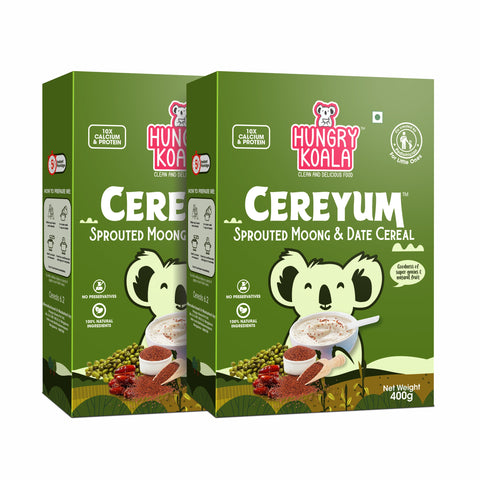 HUNGRY KOALA Cereyum Sprouted Moong & Date Cereal for Kids, 100% Natural, No added Sugar Cereal (Pack of 2, 6+ Months)