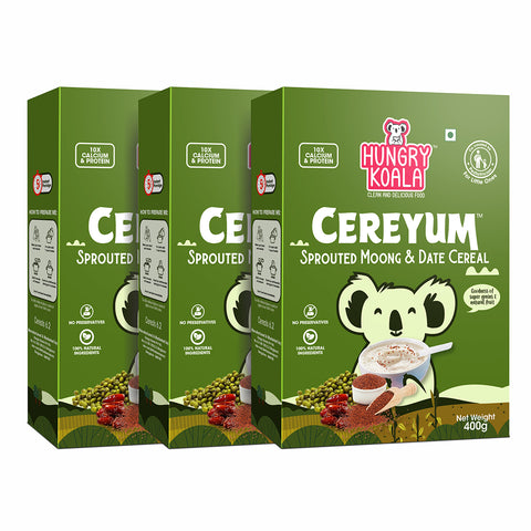 HUNGRY KOALA Cereyum Sprouted Moong & Date Cereal for Kids, 100% Natural, No added Sugar Cereal (Pack of 3, 6+ Months)