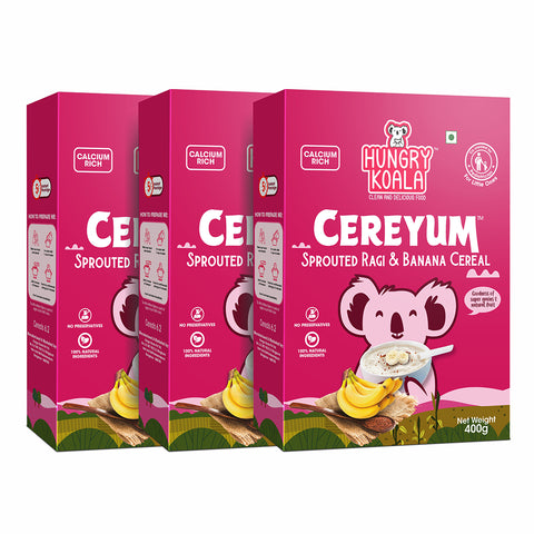 HUNGRY KOALA Cereyum Ragi & Banana Cereal for Kids (Pack of 3, 6+ Months)