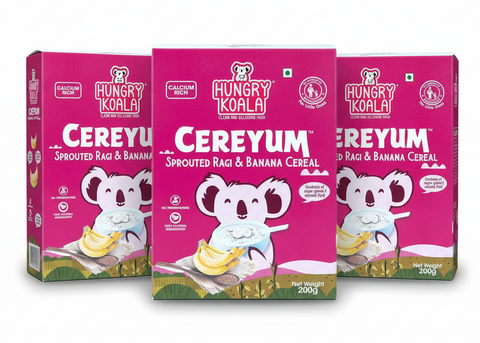 HUNGRY KOALA Cereyum Organic Ragi and Banana Cereal For Kids (Pack Of 3) Cereal (600 g, Pack of 3, 6+ Months)